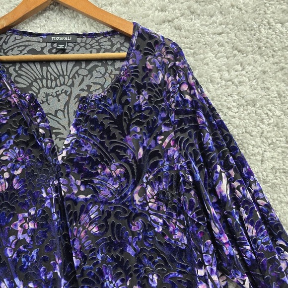 Roz & Ali Women Velvet Burnout Blouse Size 2X Purple 3/4 Sleeve Whimsical Witchy - Picture 3 of 12